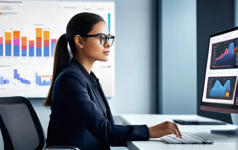 전환율 최적화를 위한 데이터 분석 기법 - **Prompt:** A focused female data analyst, depicted as a modern digital detective, wearing smart cas...