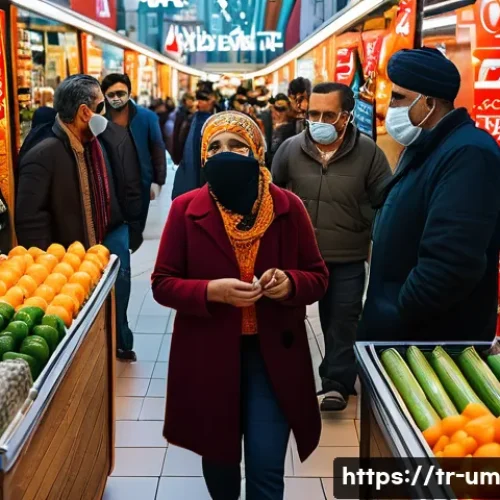 Home 28 고객의 심리적 요인을 활용한 전환 전략 - A modern Turkish marketplace scene showing diverse adult customers experiencing emotional excitement...